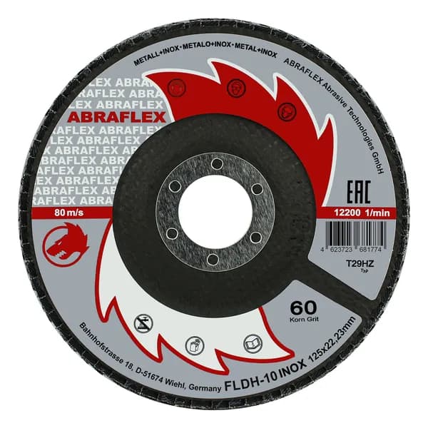 Круг лепестковый торцевой КЛТ2 125x22.23 мм, Р60, по нержавеющей стали Abraflex