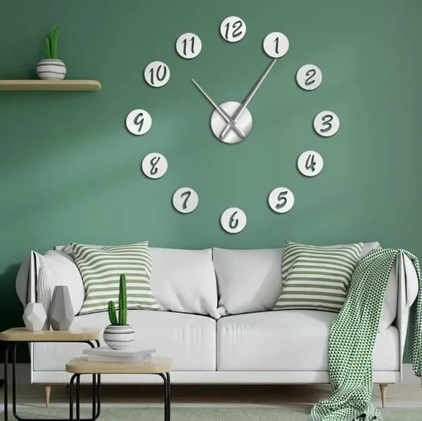 Настенные часы 40 см х 40 см часы-наклейка, тихий механизм серебристый