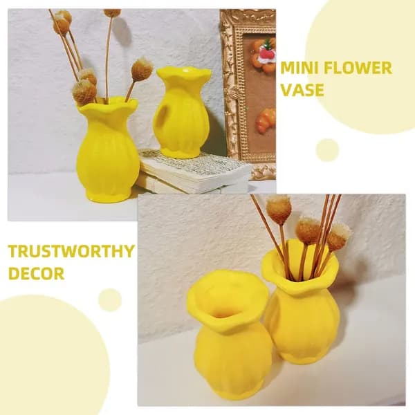 Миниатюрный керамический цветочный вазон жёлтого цвета для декора