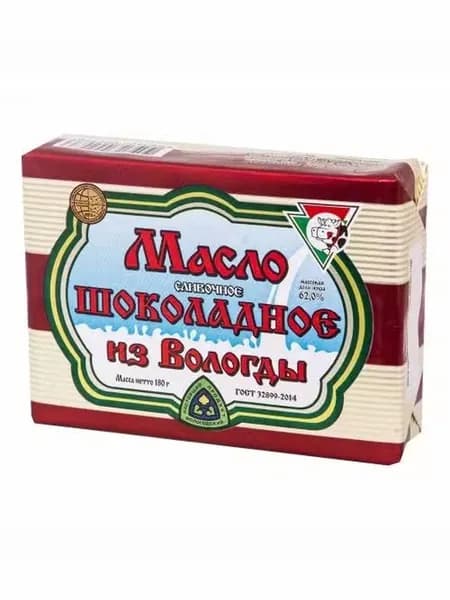 Сливочное масло шоколадное Вологодский молочный комбинат 62% БЗМЖ 180 г