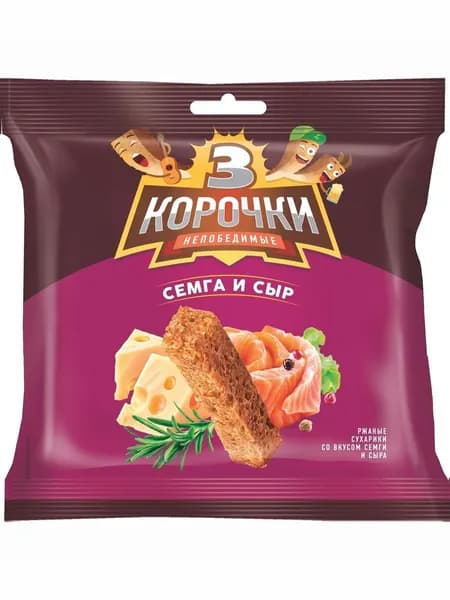 Сухарики 3 Корочки сыр с семгой, ржаные, 100 г