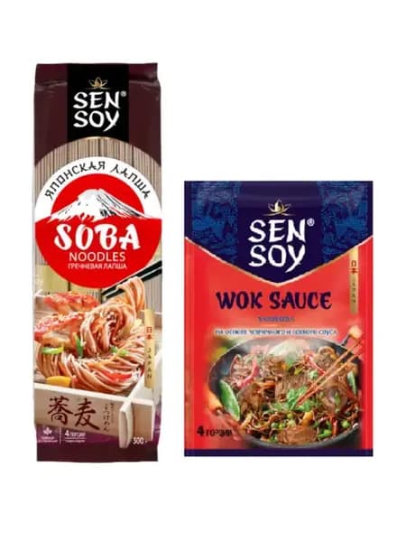 Лапша гречневая Soba 300 гр и соус Якисоба 80 гр Sen Soy