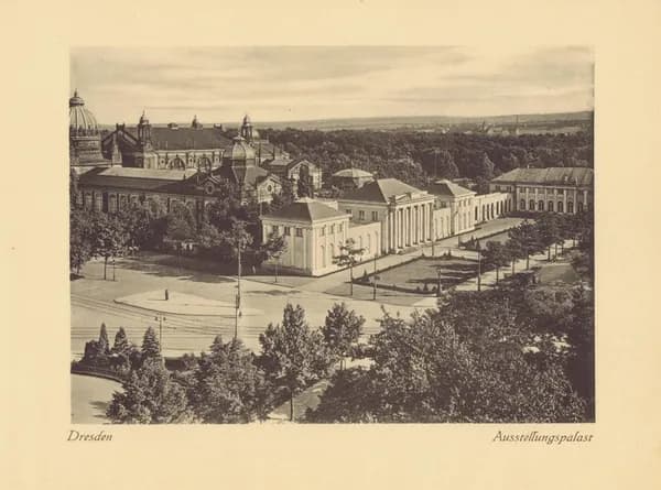 Дрезден. Выставочный дворец. Антикварная фотогравюра. Германия, ок. 1910 года