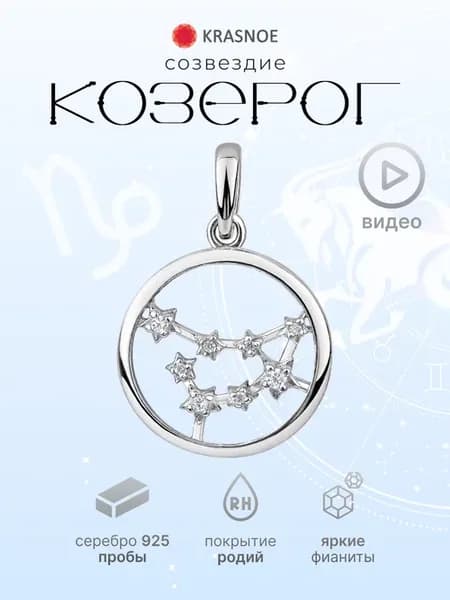 Подвеска серебро 925 круг Козерог зодиак