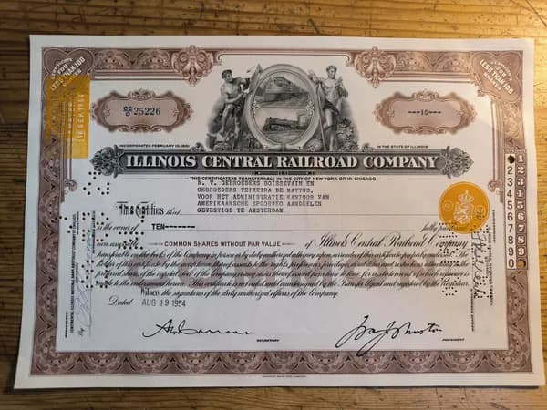Облигация Illinois Central Railroad company. 1954 г.