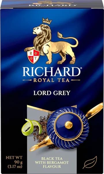 Чай черный RICHARD Lord Grey Цейлонский с ароматом бергамота и лимона, листовой, 90г