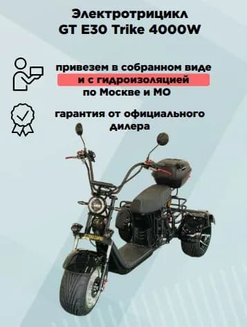 Электротрицикл CityCoCo GT Trike E30 PRO Черный, в сборе, с гидроизоляцией