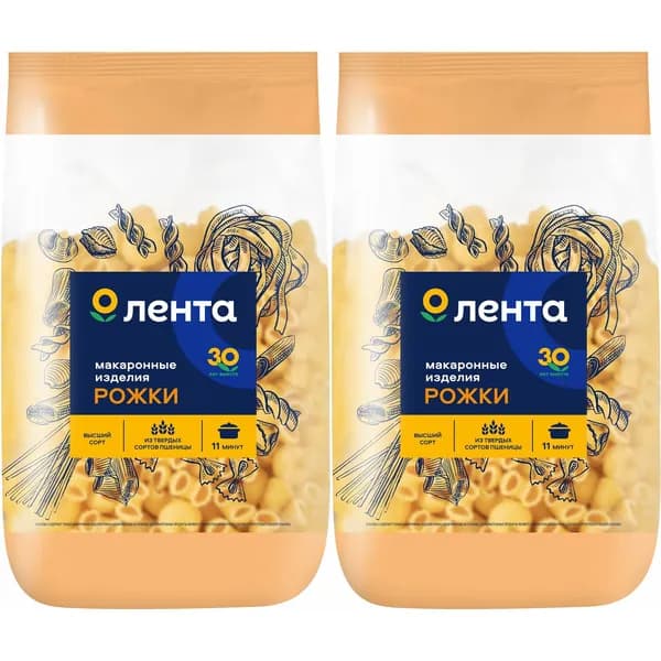 Макаронные изделия Лента Рожки 450 г, набор: 2 штуки