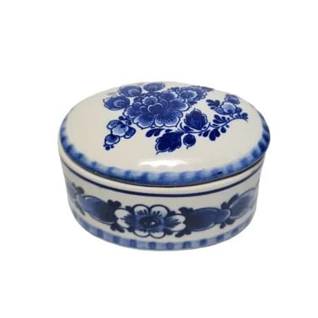 Шкатулка миниатюрная в бело-синих тонах Delft Blue Holland винтажная, фарфор, ручная роспись, 7 x 5 см, Голландия, 1960-70 гг.