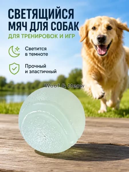 Светящийся цельнолитой мяч из ТПР для собак, плавающий и устойчивый к разгрызанию. Долговечная игрушка для дрессировки и апортировки.