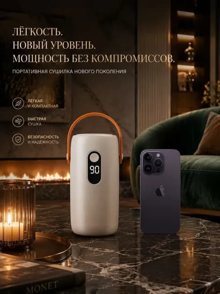 Портативная сушилка для одежды складная 500 Вт, белый ABS, PTC нагрев, умная быстрая сушка, для дома и путешествий, таймер до 120 мин, до 10 кг