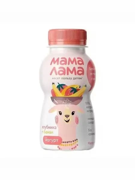 Йогурт питьевой детский Мама Лама клубника-банан с 3 лет 2,5% 200 мл
