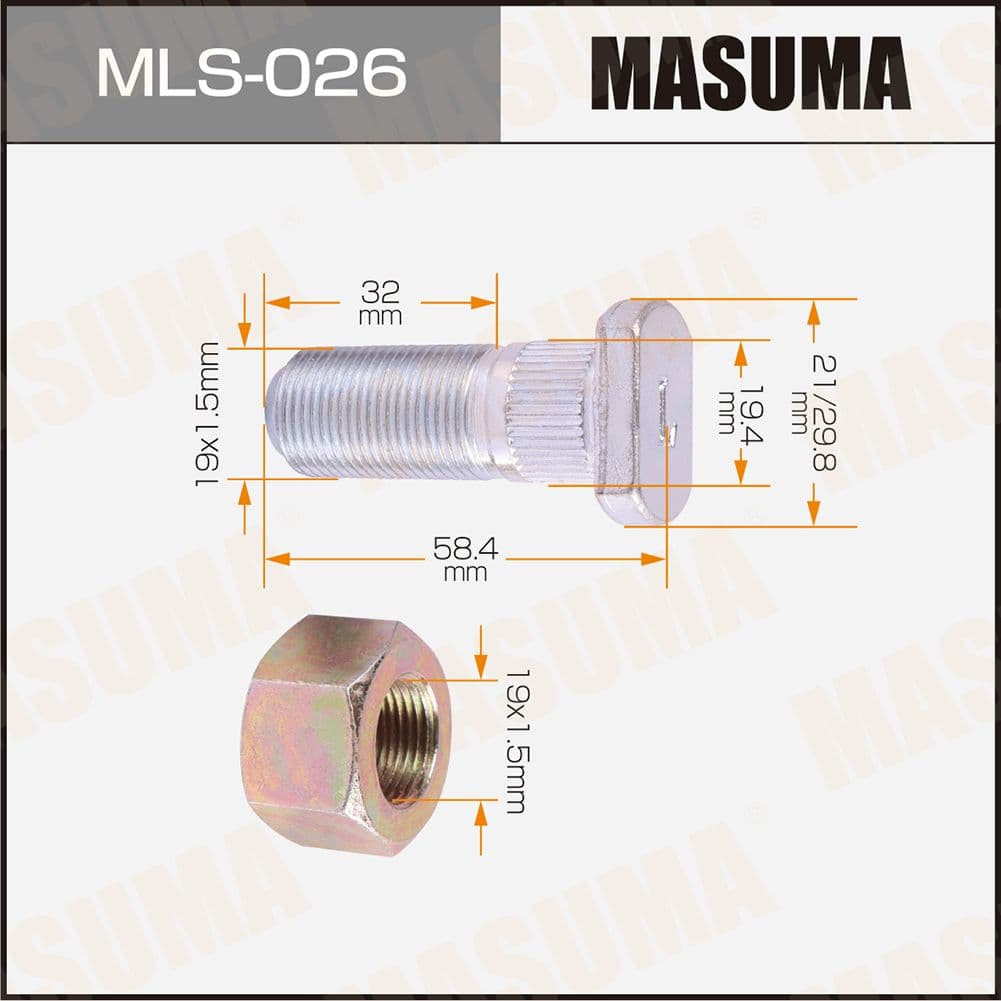 Шпилька для грузовика masuma 19x1.5мм, l-58.4мм / canter front lh MASUMA MLS026
