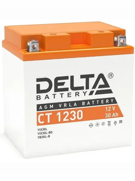 Аккумулятор мотоциклетный Delta CT1230 YIX30L, YB30L-B 12V 30Ah AGM
