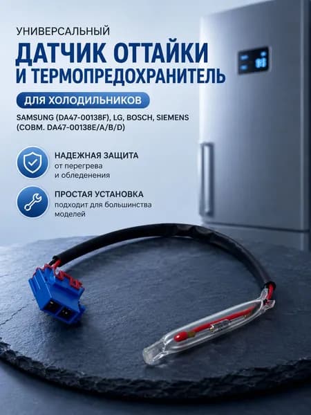 Универсальный датчик оттайки и термопредохранитель для холодильников Samsung (DA47-00138F), LG, Bosch, Siemens (совм. DA47-00138E/A/B/D)