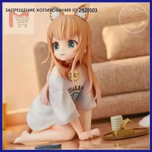 Сидящая соевая розовая кошка, леди-кошка ест рыбу, аниме-фигурка