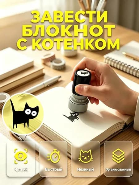 Черный кот печать Кошка с вертикальным хвостом