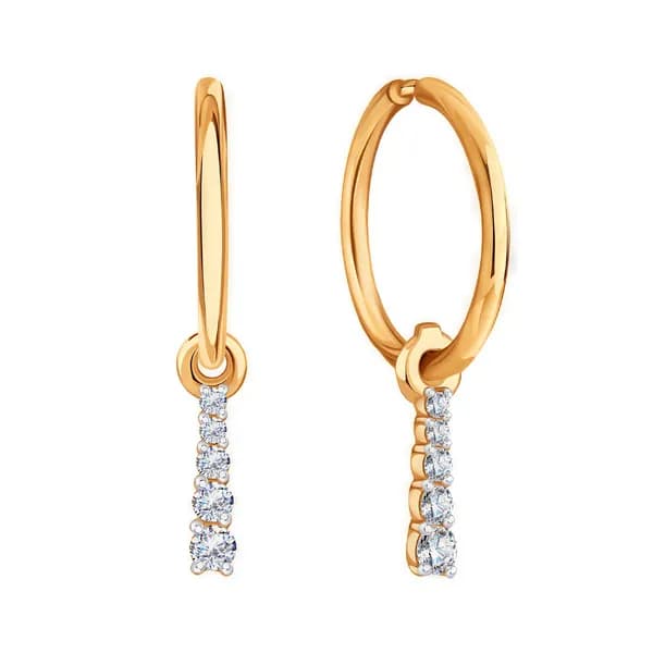 Золотые серьги-трансформеры DIAMANT-ONLINE с фианитом 585 пробы