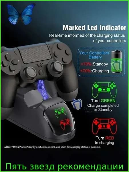 Док-станция для зарядки 2 геймпадов PS4 (Pro/Slim) беспроводное зарядное устройство для контроллеров DualShock 4