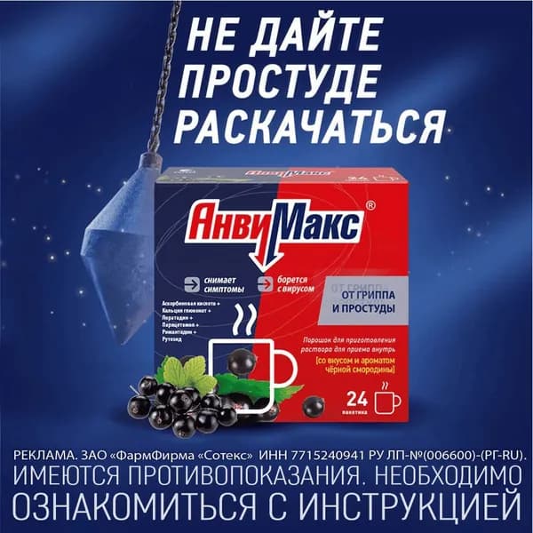 АнвиМакс, порошок (черная смородина), пакетики 5 г, 24 шт.