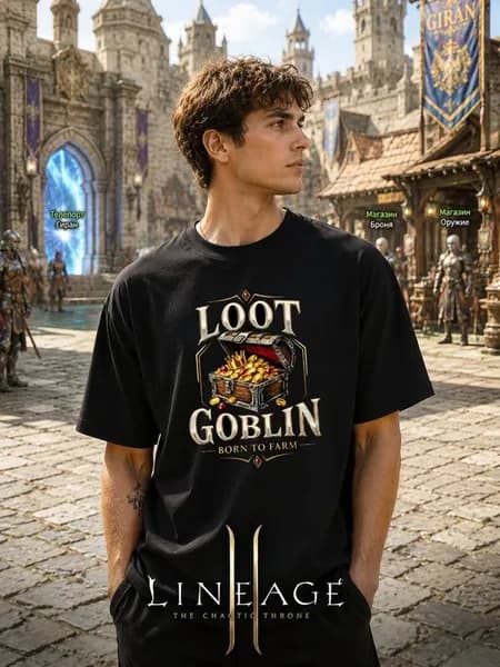 Футболка Lineage 2 Сундук Loot goblin born to farm