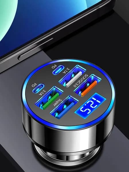 Автомобильное ЗУ 100 Вт с 6 портами USB/Type-C и цифровым дисплеем