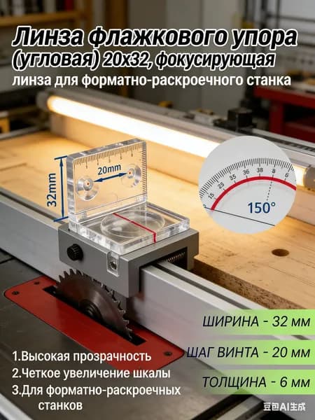 Линза флажкового упора (угловая) 20x32, фокусирующая линза для форматно-раскроечного станка, увеличитель стекло для деревообрабатывающего оборудования
