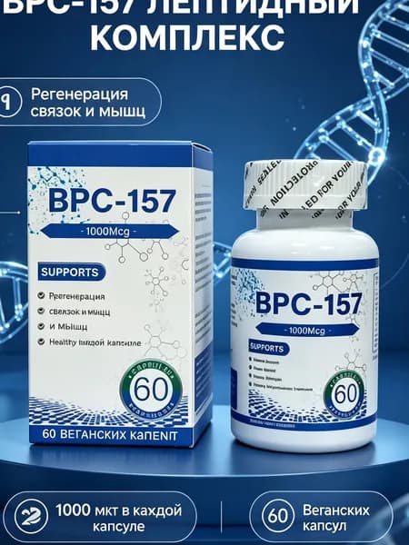 BPC-157 пептиды для восстановления связок и суставов, 1000мкг - комплекс аминокислот для регенерации тканей и роста мышц, 60 капсул.