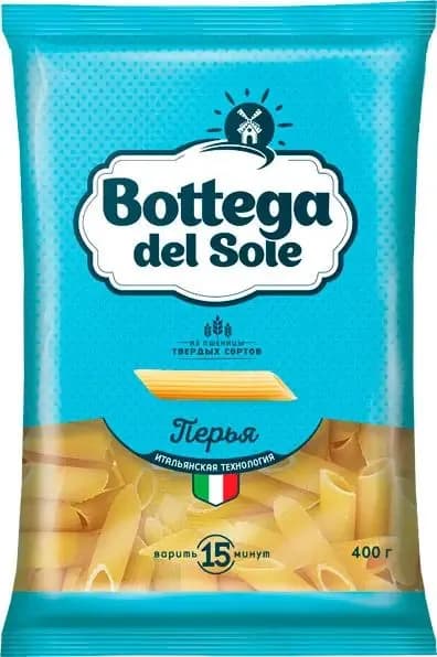 Итальянские макароны "Перья" из твёрдых сортов пшеницы, Bottega del Sole, 400 г