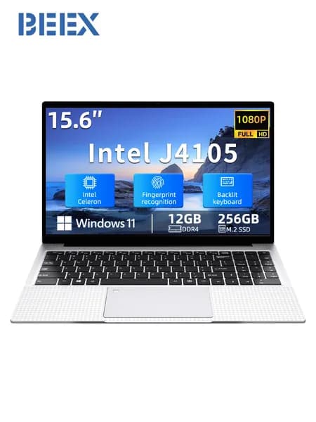 BEEX Ноутбук Ноутбук 15.6", Intel Celeron J4105, RAM 12 ГБ, SSD 256 ГБ, Intel UHD Graphics, Windows Pro, (15,6-дюймовый ноутбук), серебристый, Английская раскладка
