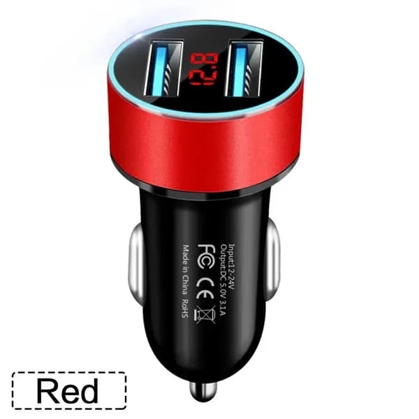 Автомобильное зарядное устройство с двумя USB портами 3.1A и вольтметром, универсальный адаптер для прикуривателя 12-24V