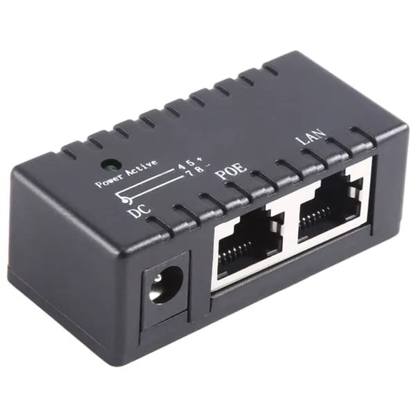 PoE-разветвитель-инжектор RJ45 DC 5,5 мм x 2,1 мм, пассивный адаптер для IP-сетевых камер (черный)