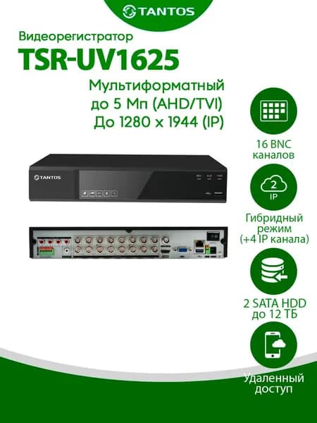 Видеорегистратор TSr-UV1625, 16-ти канальный мультиформатный + 4 дополнительных канала IP 5 МП