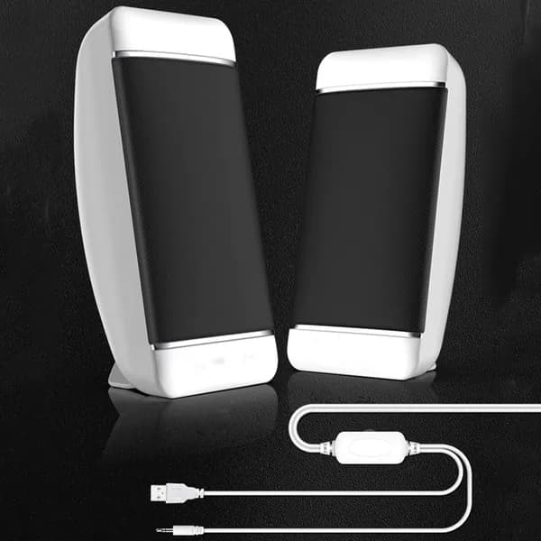 Белые стерео колонки для ноутбука с usb питанием и проводным подключением