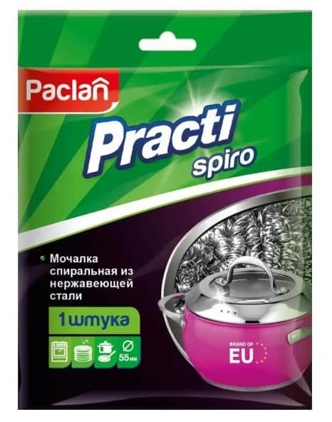 Губка Мочалка для посуды Paclan Practi Spiro металлическая 1 шт.