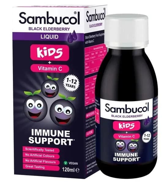 Sambucol Kids Immune Support 120 ml / Самбукол Кидс 120 мл. Великобритания / Сироп для Детей с Черной Бузиной с витамином С. Для иммунитета, от гриппа и простуды