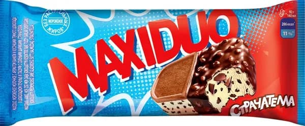 Мороженое MAXIDUO Страчателла 14,2%, без змж, сэндвич, 92г3шт