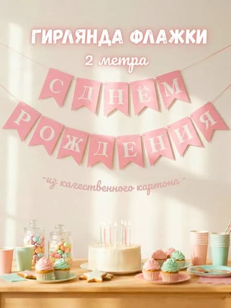 Гирлянда растяжка 200 см 1 шт картон розовый