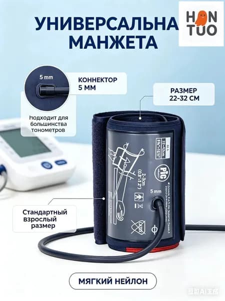 Манжета для электронного тонометра, универсальная 22-32см-плечевая с коннектором 5мм, стандартный сменный рукав для измерения артериального давления