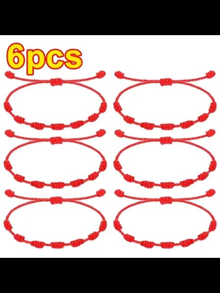 Красные браслеты из веревки 7 узлов 6pcs