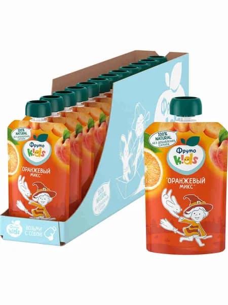 Пюре фруктовое детское ФрутоKids оранжевый микс, с 6 месяцев, 90 г x 12 шт