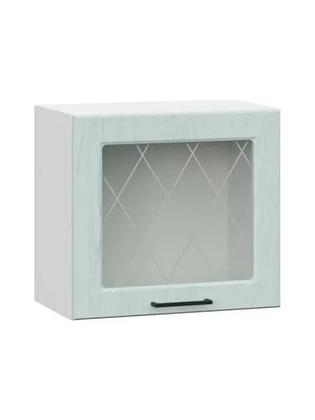 Кухонный модуль навесной, шкаф Шервуд с полками, 50х29.6х45 см, Белый / Деним голубой со стеклом