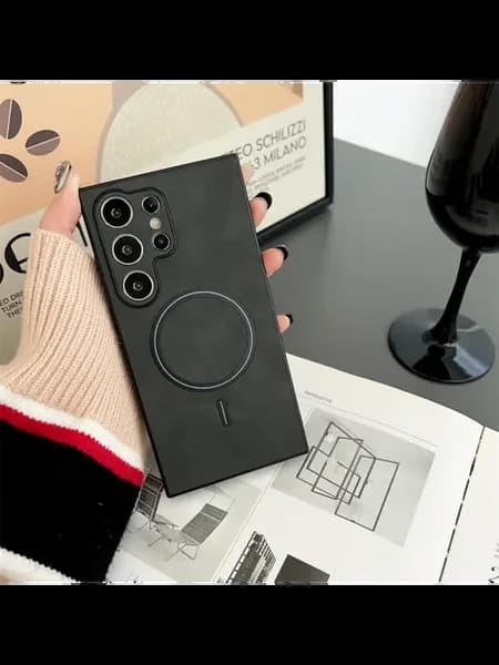 Кожаный чехол для Samsung S24 Ultra, черный, MagSafe