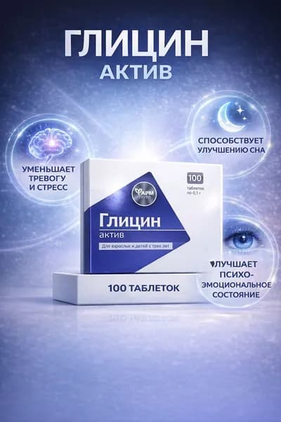 Глицин актив в таблетках 100мг №100