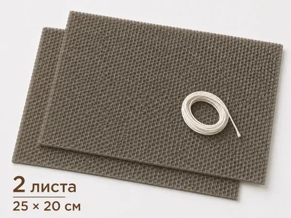 Вощина для свечей цветная, 2 листа 25 20 см, с фитилем, набор для изготовления свечей своими руками