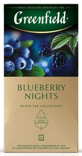 Greenfield Чай черный байховый Blueberry Nights, со вкусом черники и ежевики, 25 пакетиков /