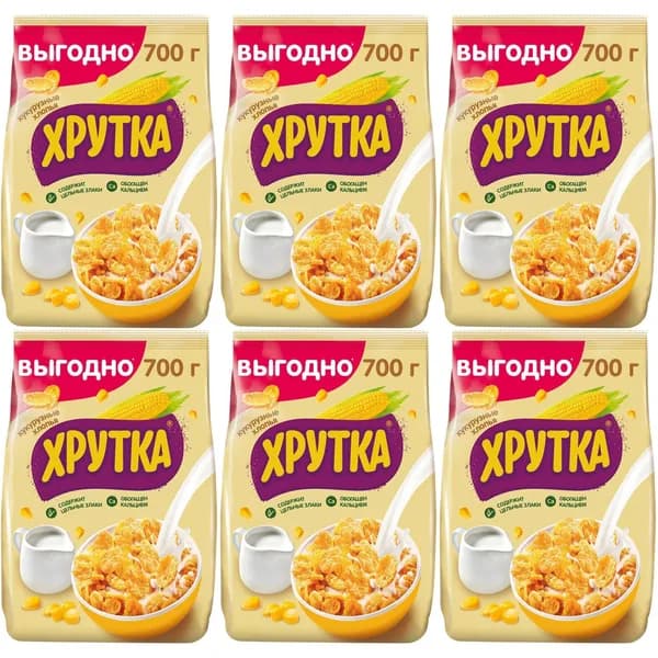 Хлопья Хрутка кукурузные обогащенные кальцием 700 г, набор: 6 штук