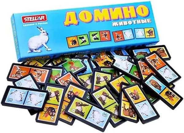 Домино детское "Животные", 28 фишек с картинками, учим животных, изучаем окружающий мир, расширяем кругозор, развивающая логическая игра для малышей, в коробке