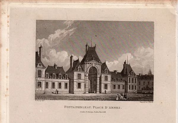 1829 год. Гравюра, Окрестности Парижа, Фонтенбло