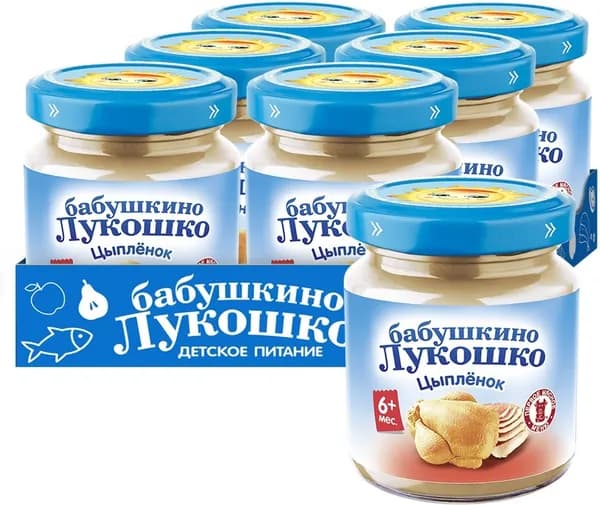 Бабушкино Лукошко Цыпленок пюре с 6 месяцев, 100 г, 6 шт